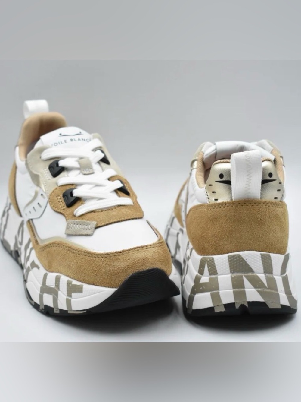 NWT VOILE BLANCHE CLUB105 Suede and Nylon Sneaker in Caramel - White - Picture 4 of 14